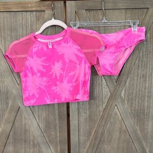 Limited Too Bright Pink Palm Trees Swim Suit / Rashguard Set XL